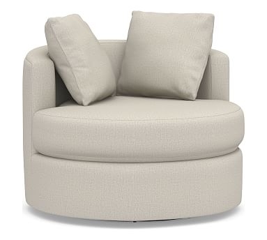 Balboa Upholstered Swivel Armchair, Polyester Wrapped Cushions, Performance Heathered Tweed Pebble - Image 0