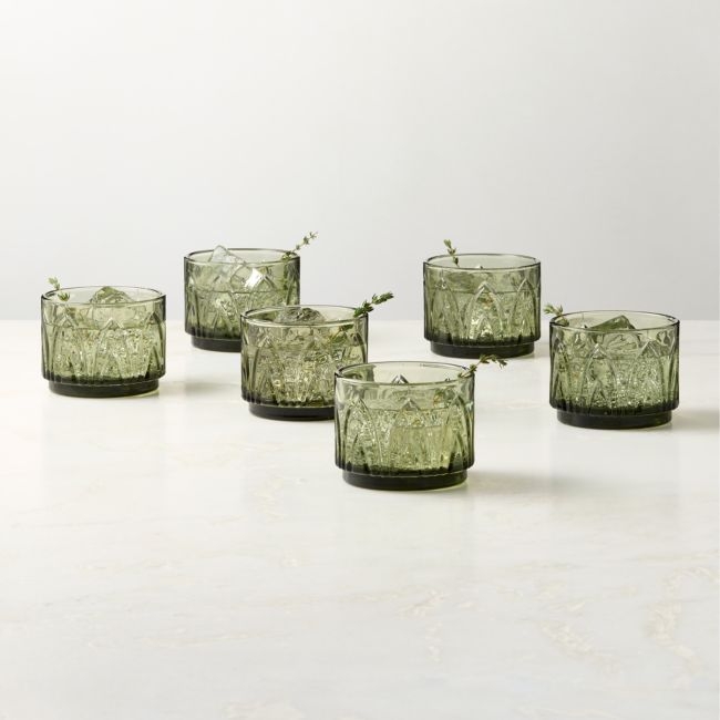 Buchanan Green Stacking Double Old-Fashioned Glasses Set of 6 - Image 0
