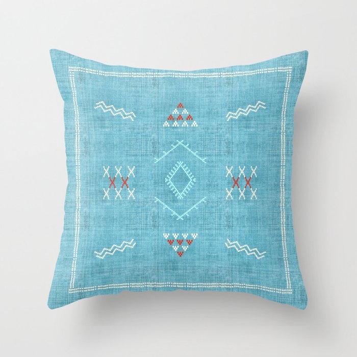 Casablanca Aqua Kilim Throw Pillow by House Of Haha - Cover (16" x 16") With Pillow Insert - Indoor Pillow - Image 0