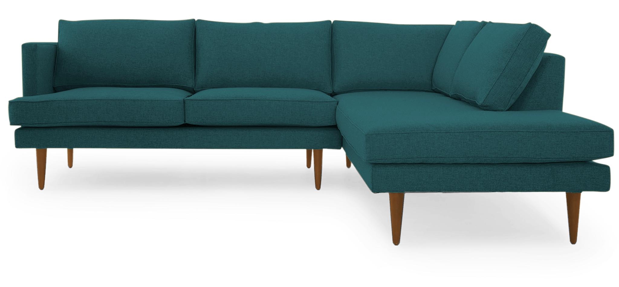 Blue Preston Mid Century Modern Sectional with Bumper (2 piece) - Royale Peacock - Mocha - Left - Image 0