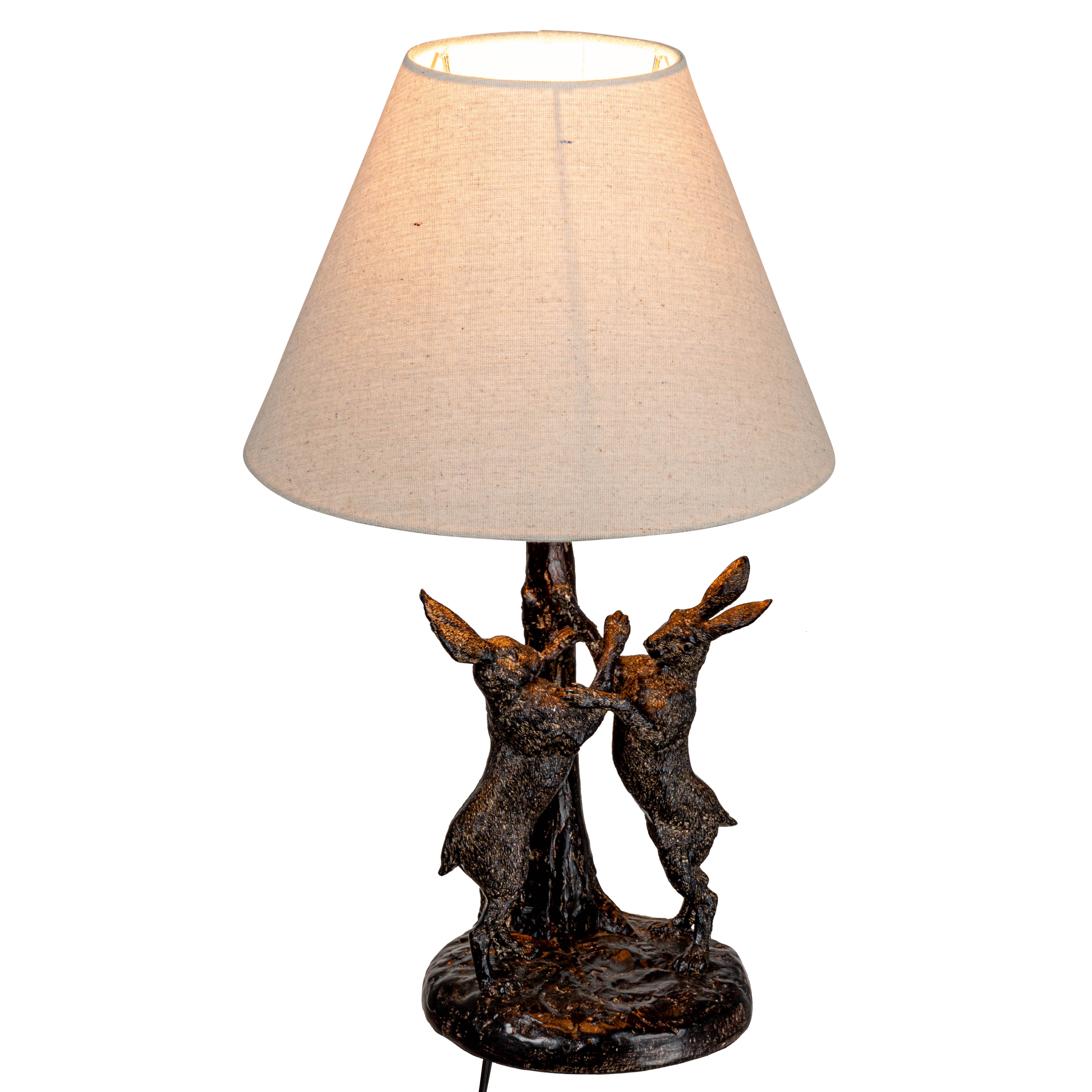 Bunny Rabbit Table Lamp with Linen Empire Shade, Brown and Natural - Image 0