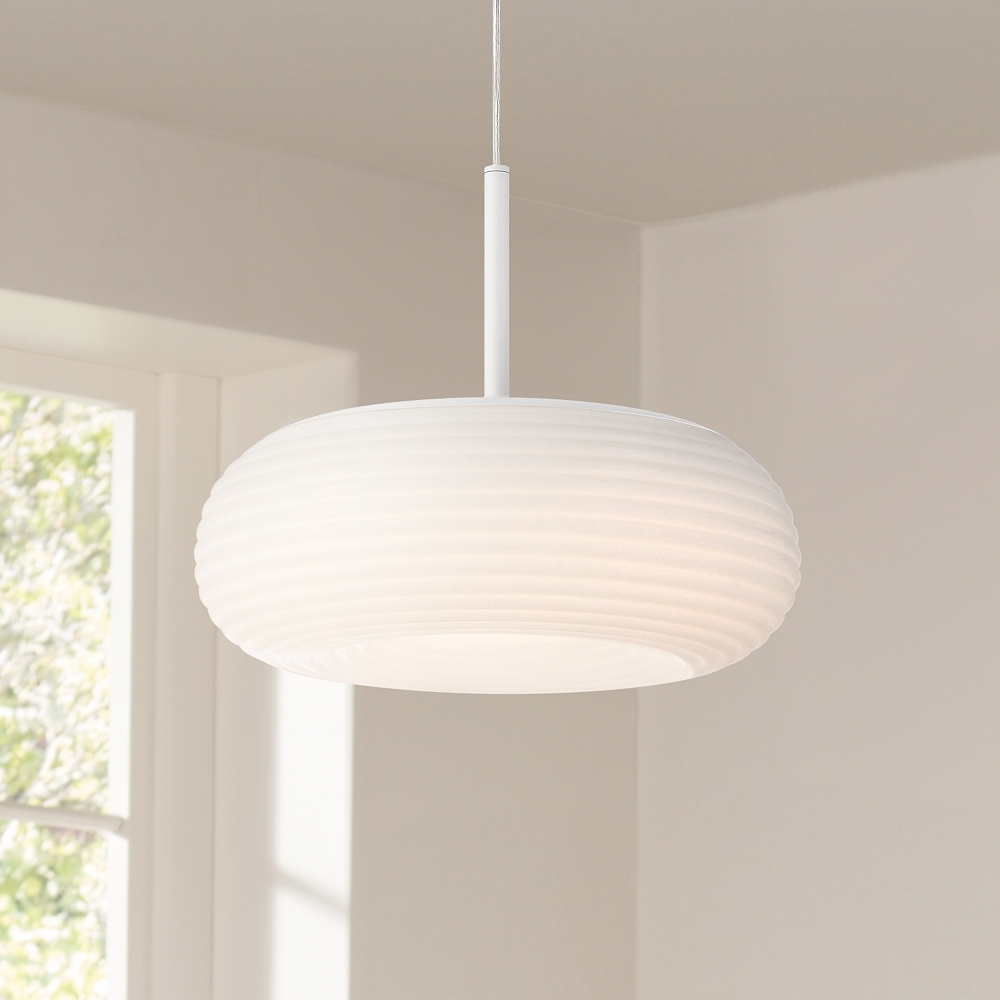 Possini Euro Sandringham 13 3/4" Sanded White Modern LED Pendant Light - Image 0