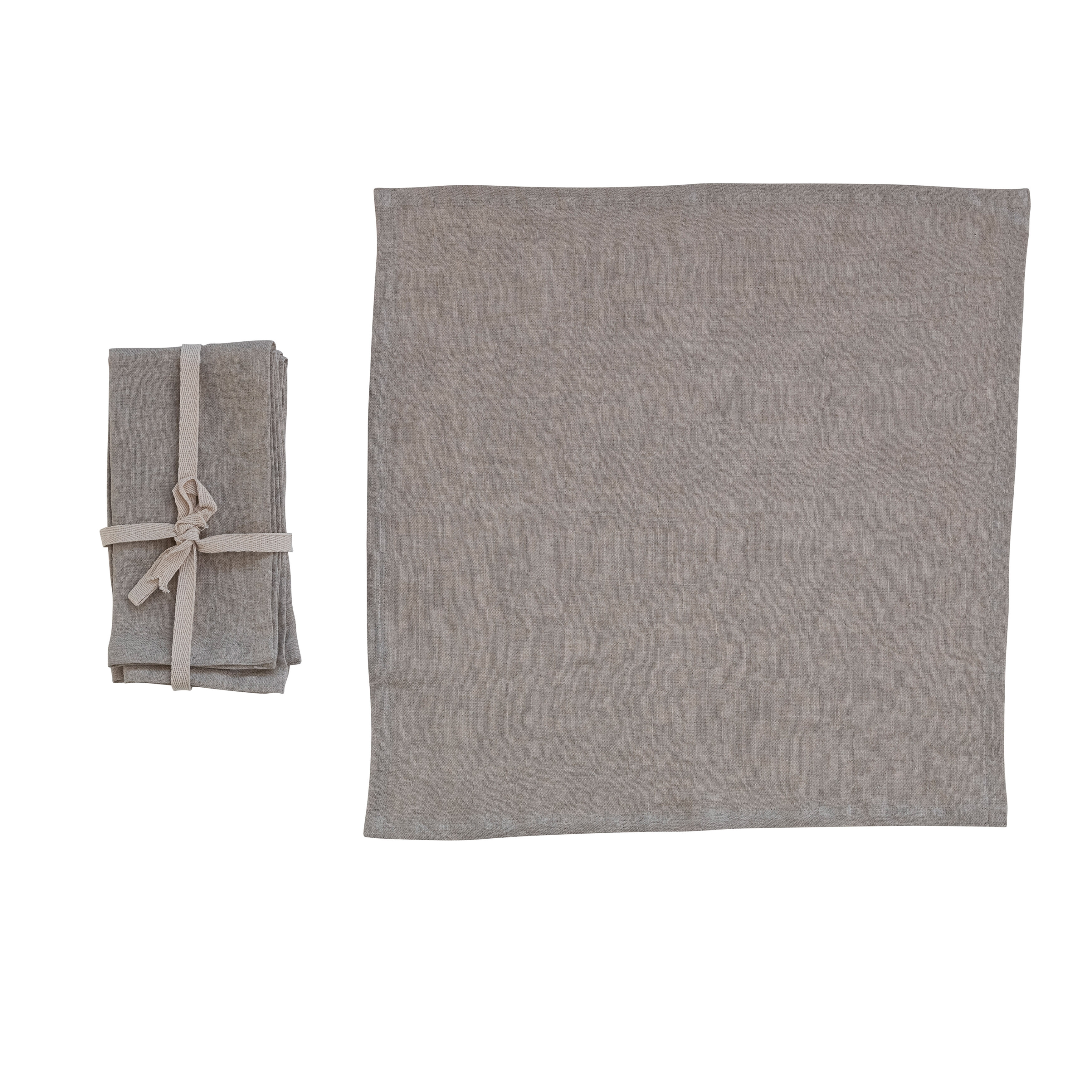 18 Inches Square Stonewashed Linen Dinner Napkins for Kitchen Use, Natural Color, Set of 4 - Image 0