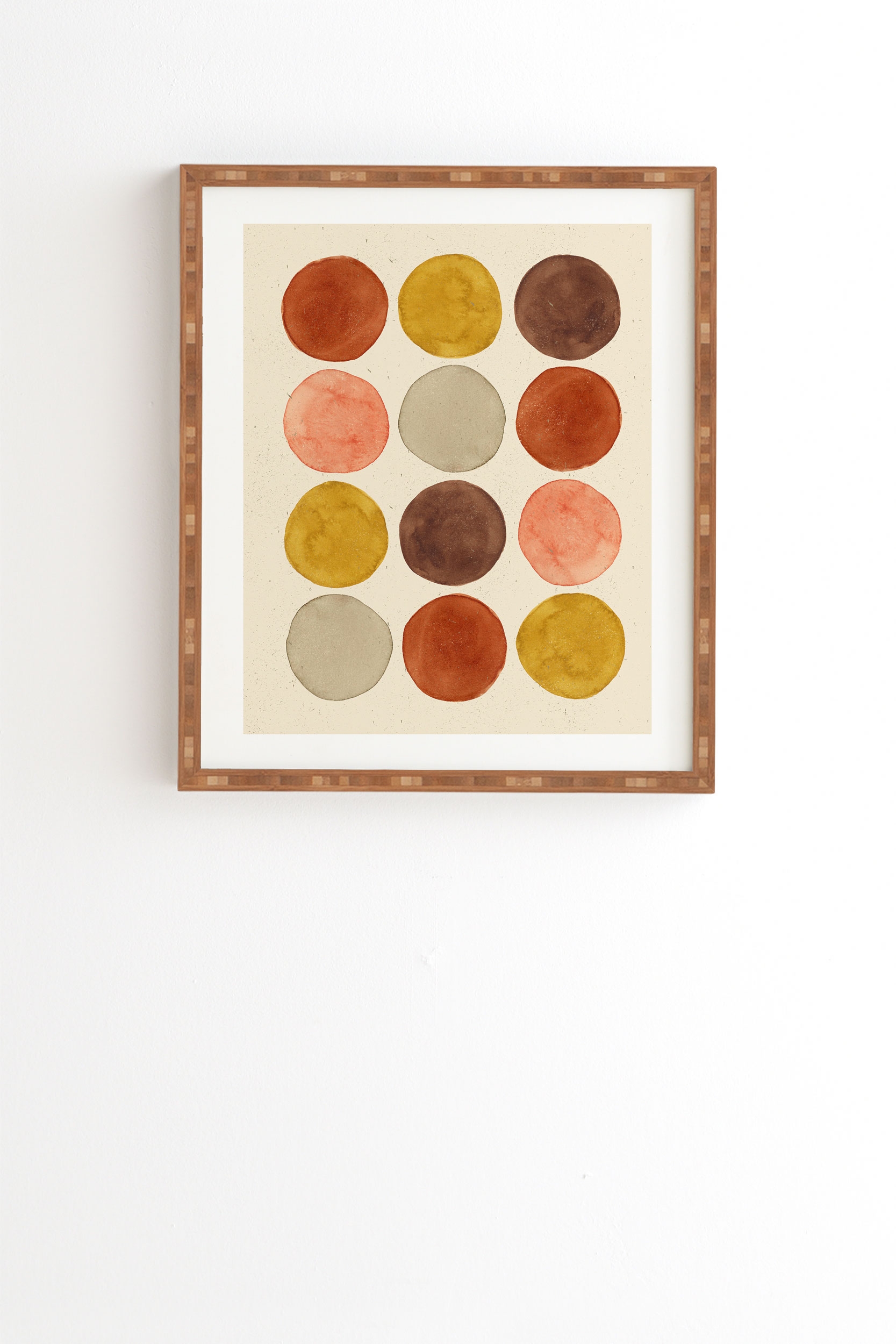 Watercolor Dots Rust Ochre by Pauline Stanley - Framed Wall Art Bamboo 12" x 12" - Image 0