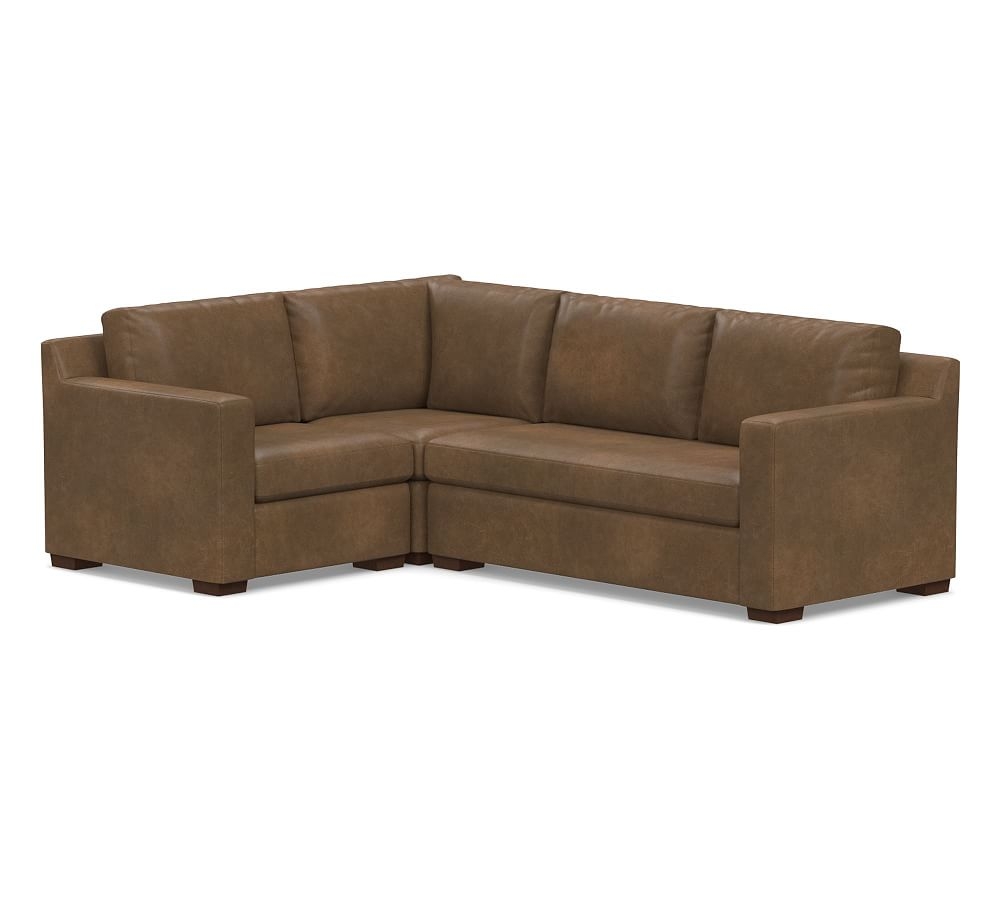 Shasta Square Arm Leather Right Arm 3-Piece Corner Sectional, Polyester Wrapped Cushions, Churchfield Chocolate - Image 0