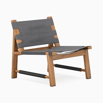 Teak Outdoor Sling Chair, Charcoal - Image 1