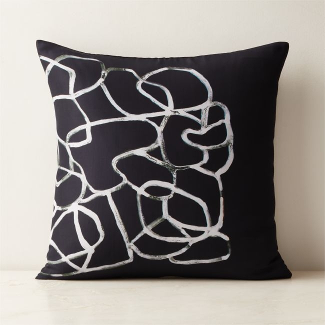 Kyo Black and White Silk Throw Pillow with Feather-Down Insert 20"x20" - Image 0