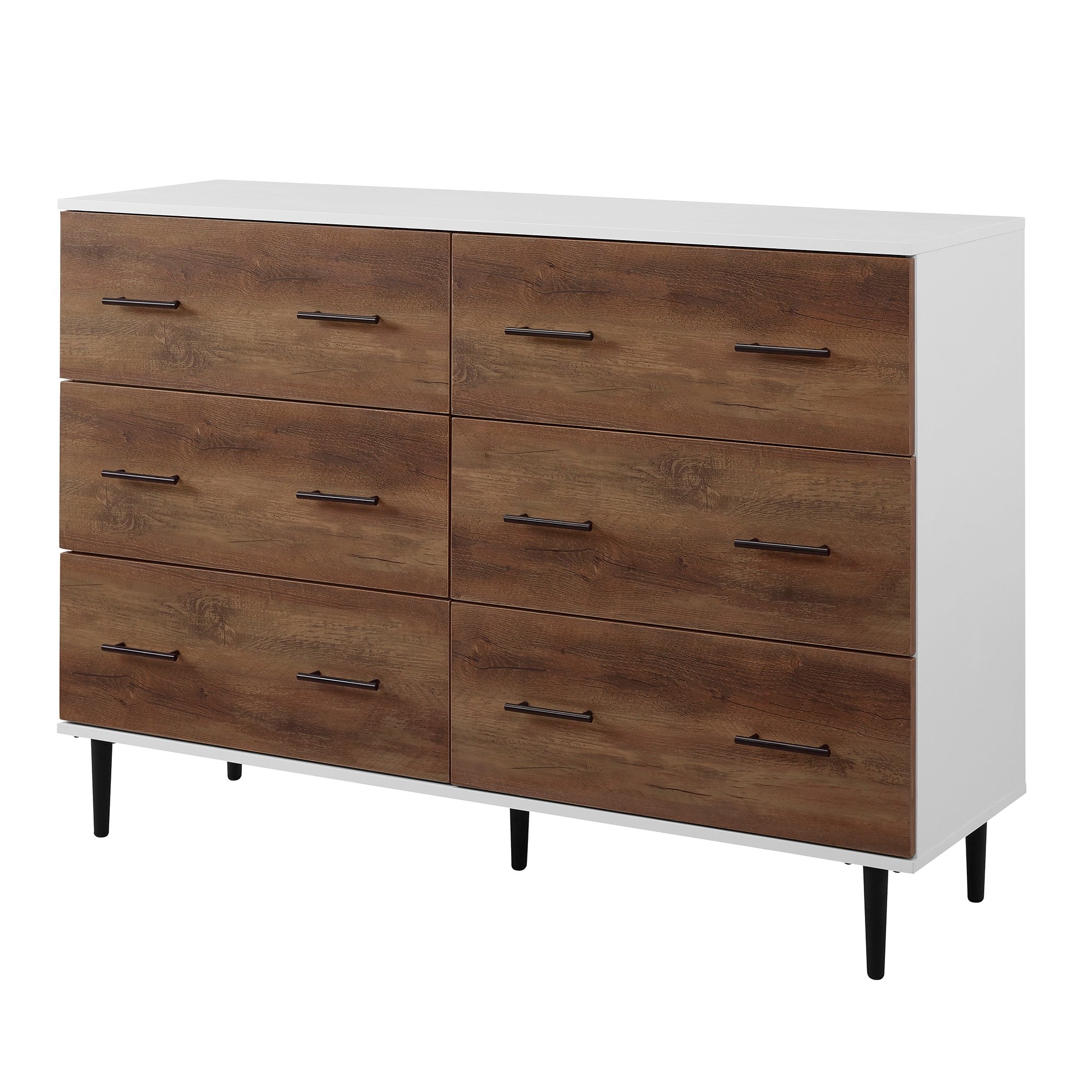 Savanna Modern Wood 6 Drawer Dresser - White/Rustic Oak - Image 1