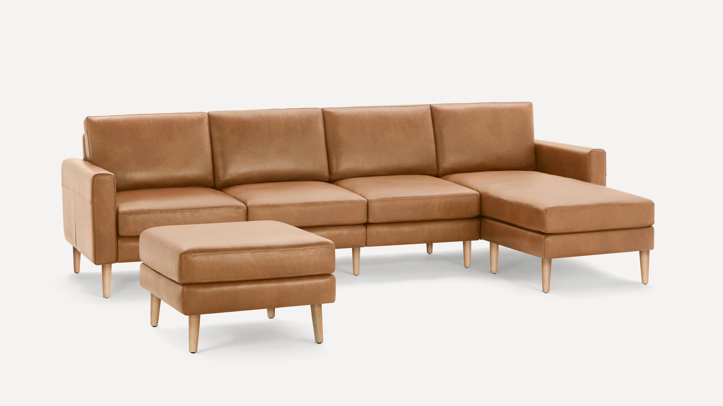 Nomad Leather King Sectional with Ottoman - Camel - Top Grain Leather / Brass - Metal / Slope - Image 6