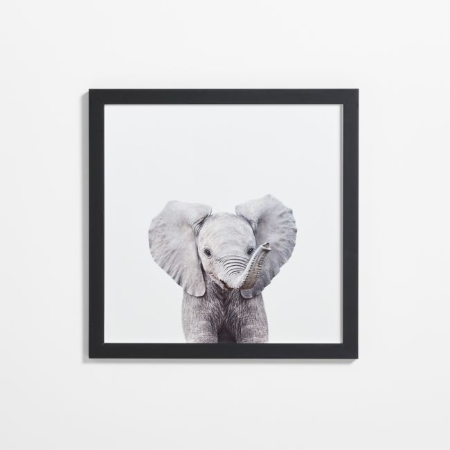 Baby Elephant Black Wood Framed Wall Art Print - Image 0