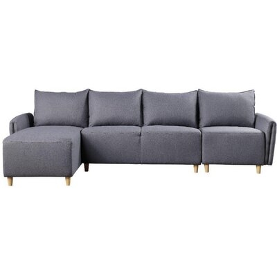 L Shaped Fabric Upholstered Reversible Sectional, Gray - Image 0