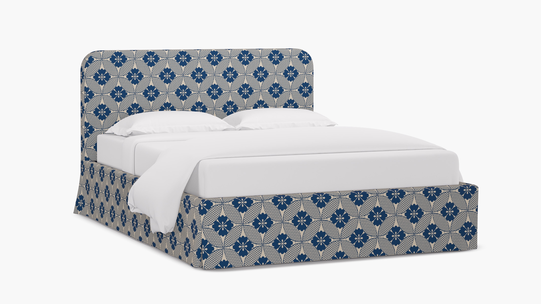 Skirted Platform Bed, Bright Navy Solaire, Queen - Image 1
