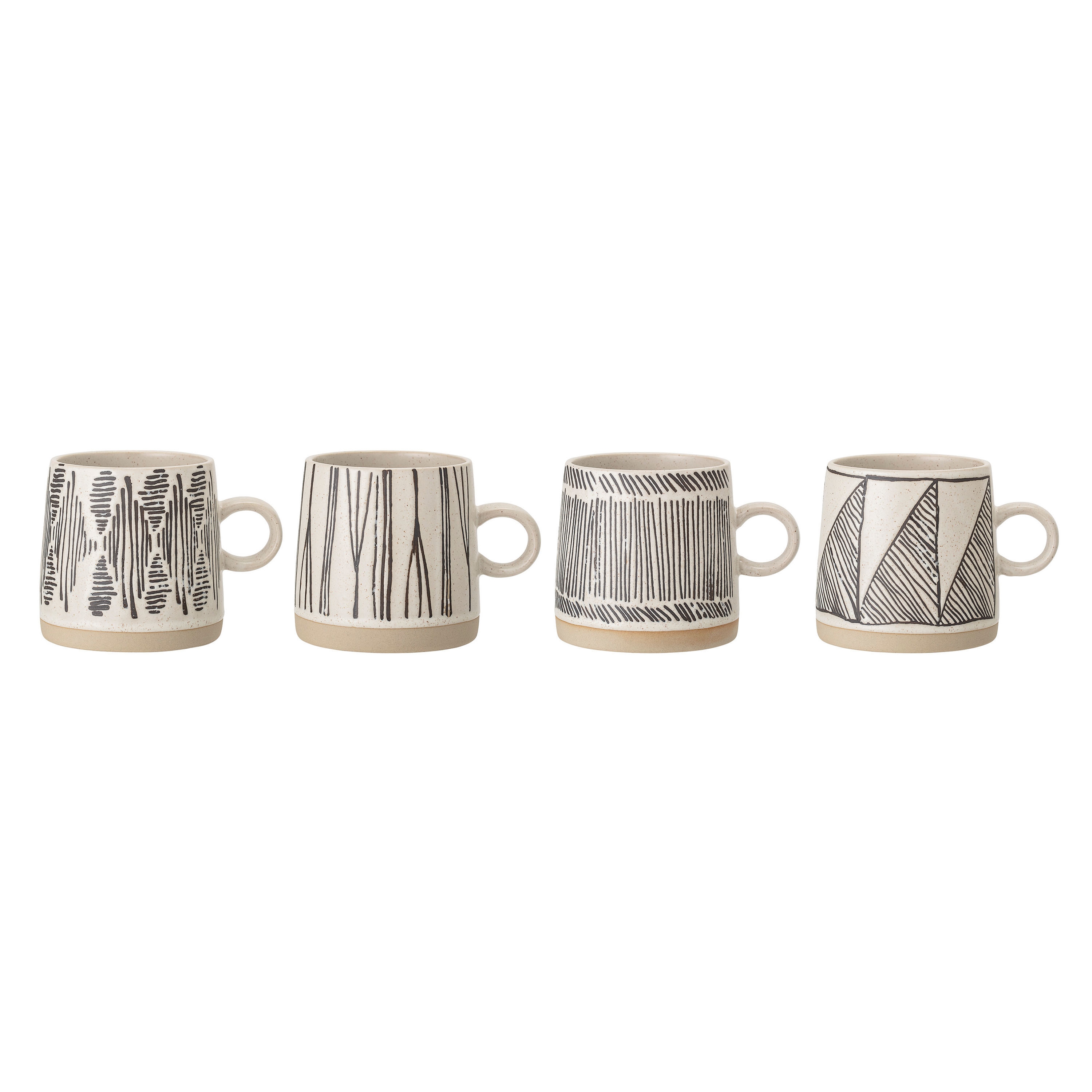 White Stoneware Mug with Embossed Black Designs (Set of 4 Styles) - Image 0