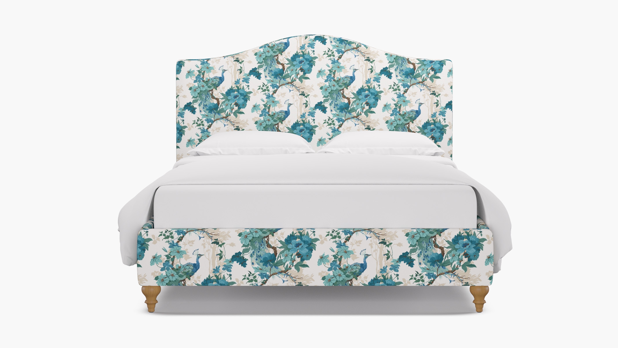 Camelback Bed, Turquoise Peacock Park, Natural Traditional Turned Leg, King - Image 0