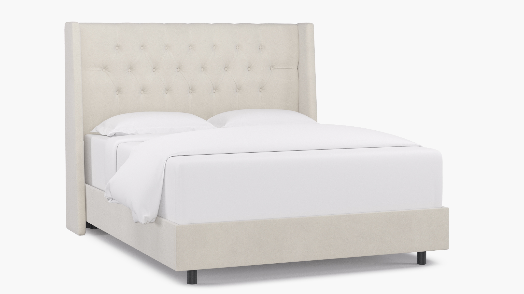 Tufted Wingback Bed, White Velvet, Queen - Image 1