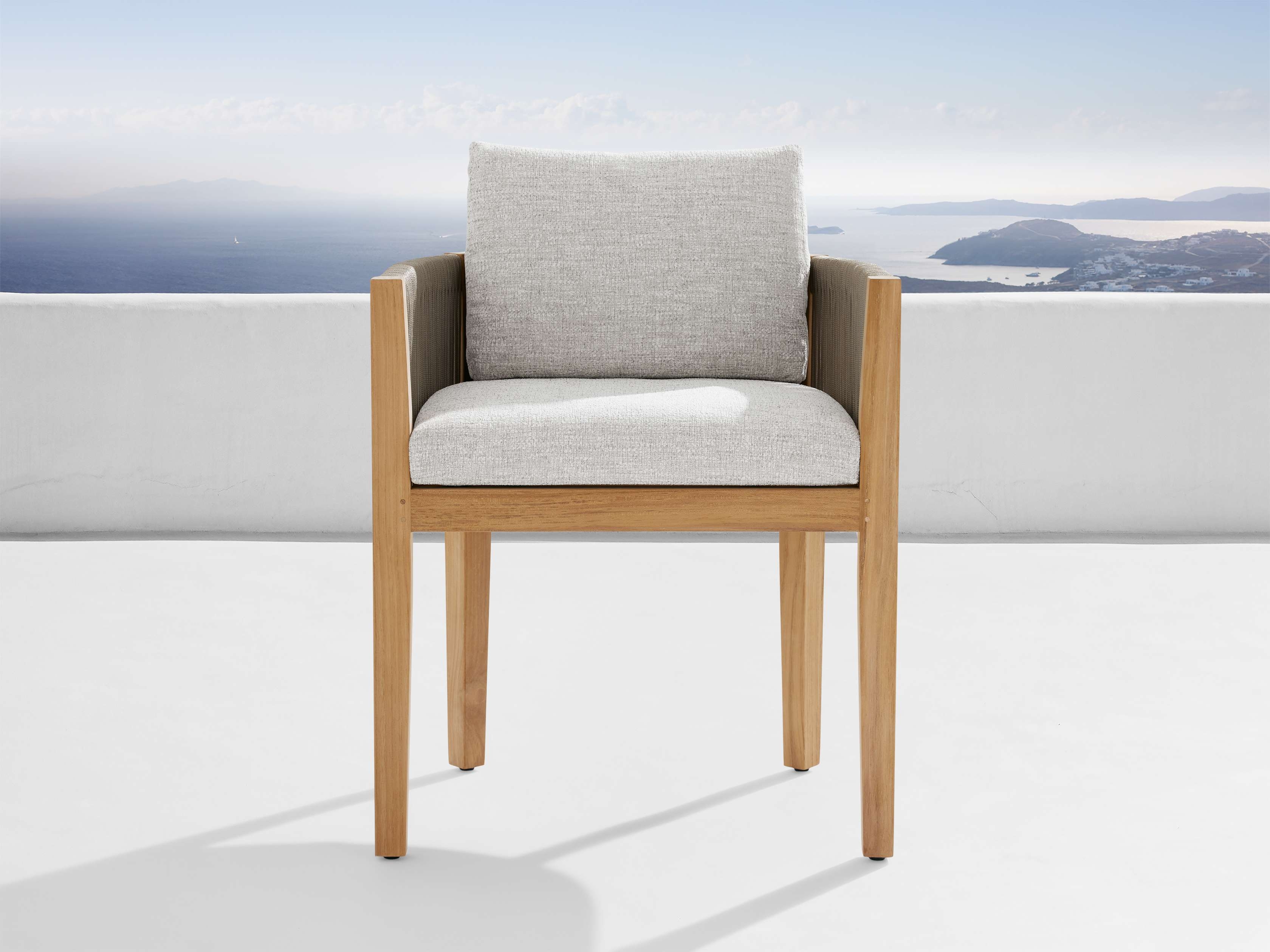 Newport Outdoor Dining Arm Chair in Shardai Zinc All Weather Wicker Natural - Image 0