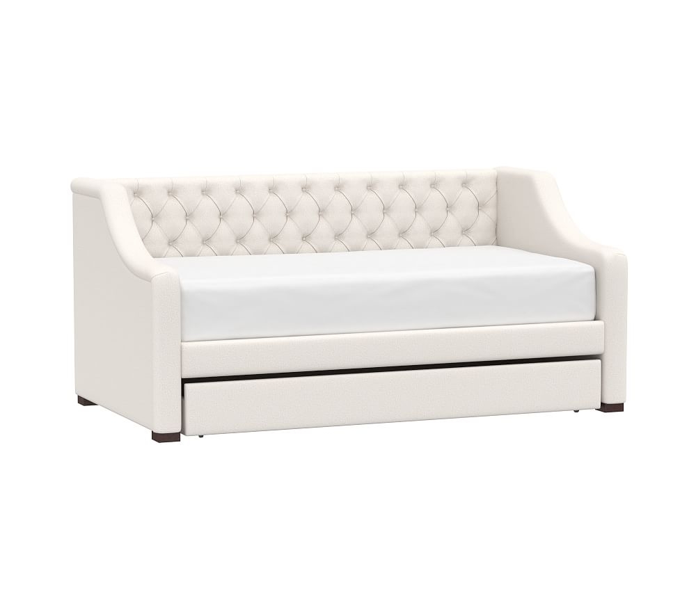 Tufted Daybed with Trundle , Twin, Chenille Tweed, White - Image 0