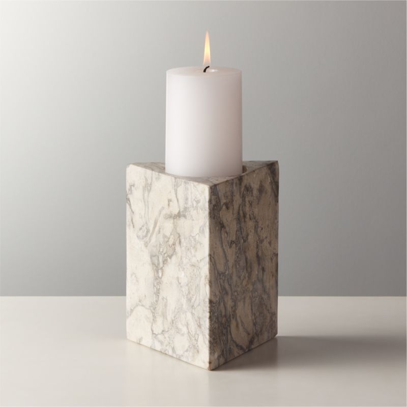 Trig Grey Marble Pillar Triangle Candle Holder Small - Image 2