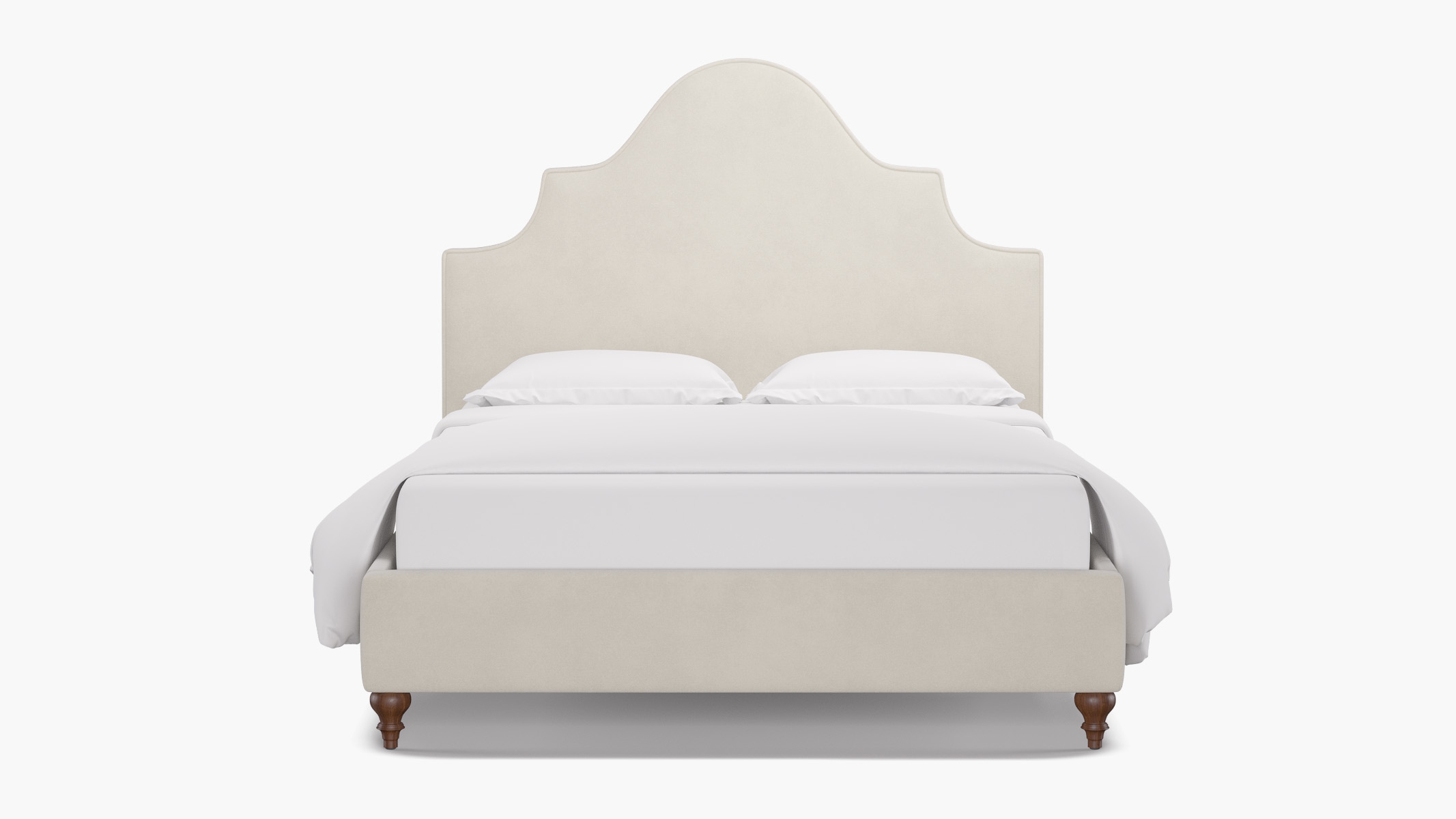 Statement Bed, White Performance Velvet, Walnut Traditional Turned Leg, King - Image 0