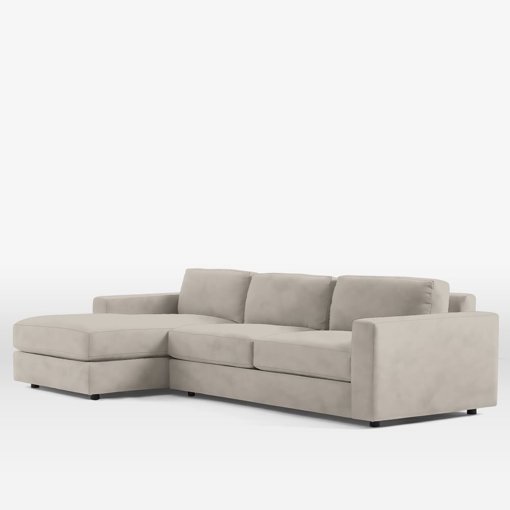 Urban Sectional Set 04: Right Arm 3 Seater Sofa, Left Arm Chaise, Down Blend, Performance Velvet, Silver, Concealed Supports - Image 0