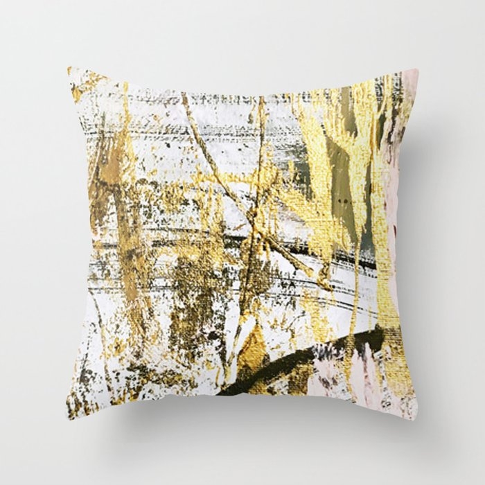 Armor [11]: A Bold, Elegant Abstract Mixed Media Piece In Gold Pink Black And White Throw Pillow by Alyssa Hamilton Art - Cover (16" x 16") With Pillow Insert - Outdoor Pillow - Image 0