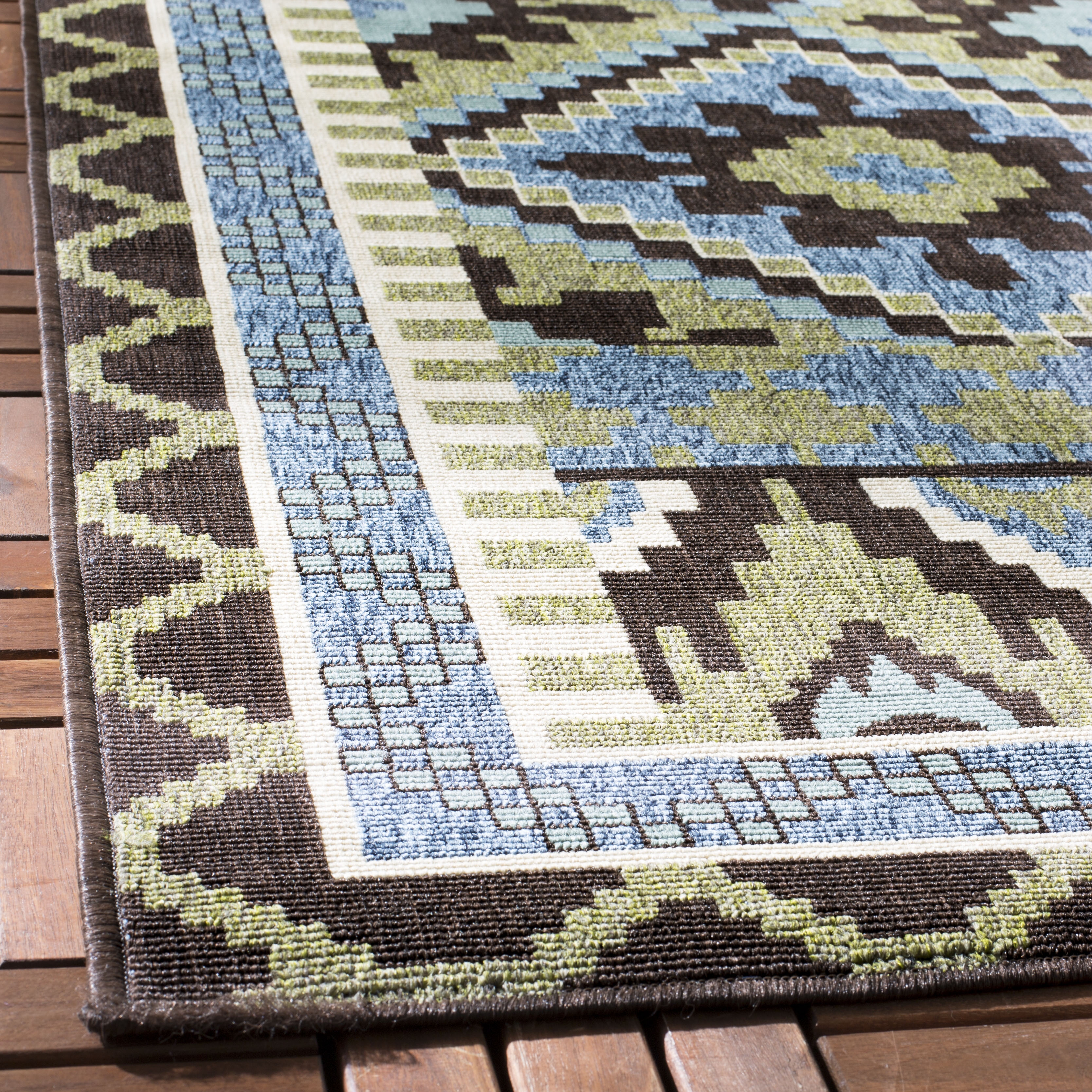 Arlo Home Indoor/Outdoor Woven Area Rug, VER096-0642, Green/Chocolate,  6' 7" X 6' 7" Square - Image 1