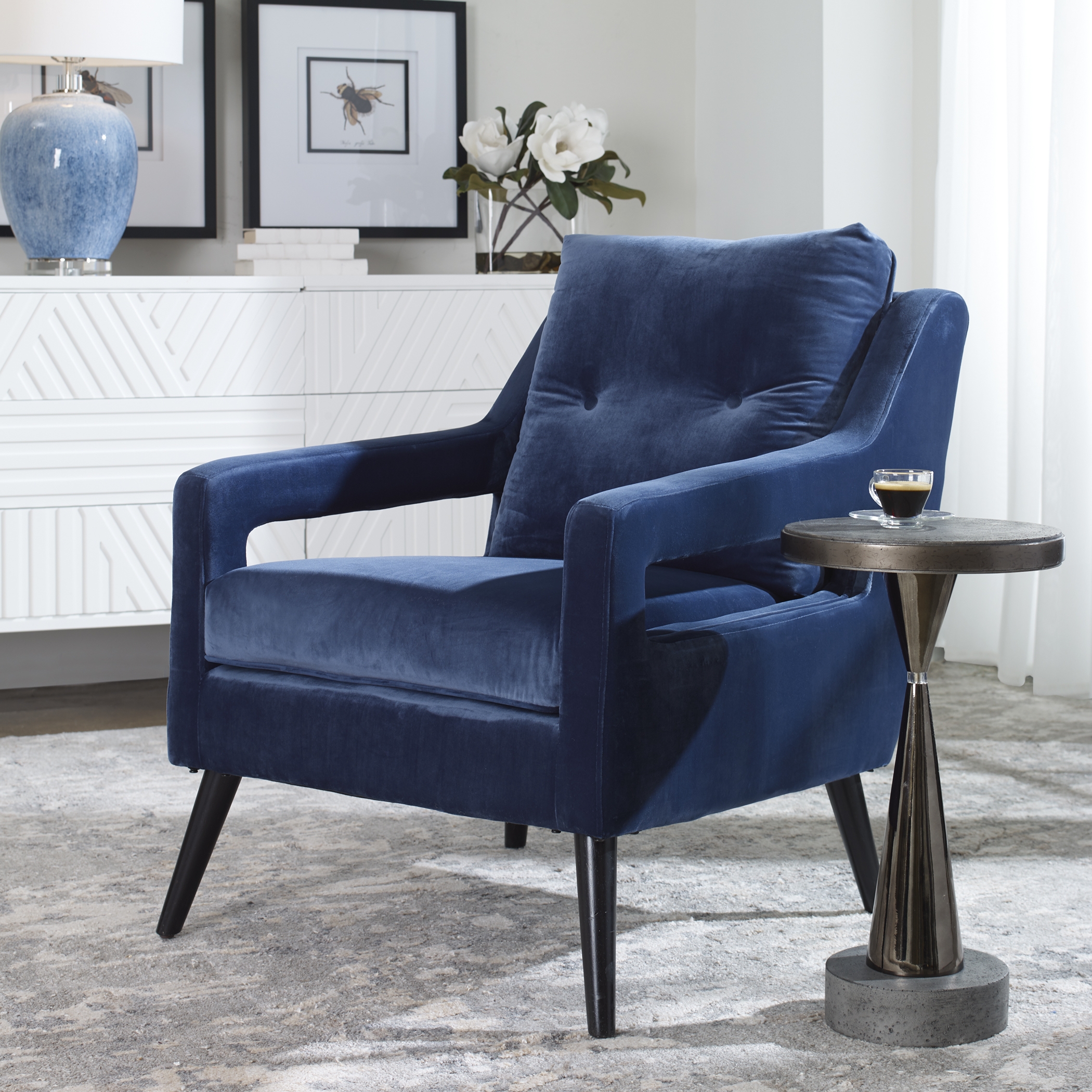 O'Brien Blue Velvet Armchair - Image 1