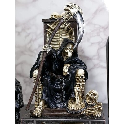Ebros The Dark Lord Grim Reaper Seated On Skeletons And Skulls Throne With Scythe Statue 11" Tall Ruler Of The Underworld Reaper Of Souls Ossuary Macabre Figurine - Image 0