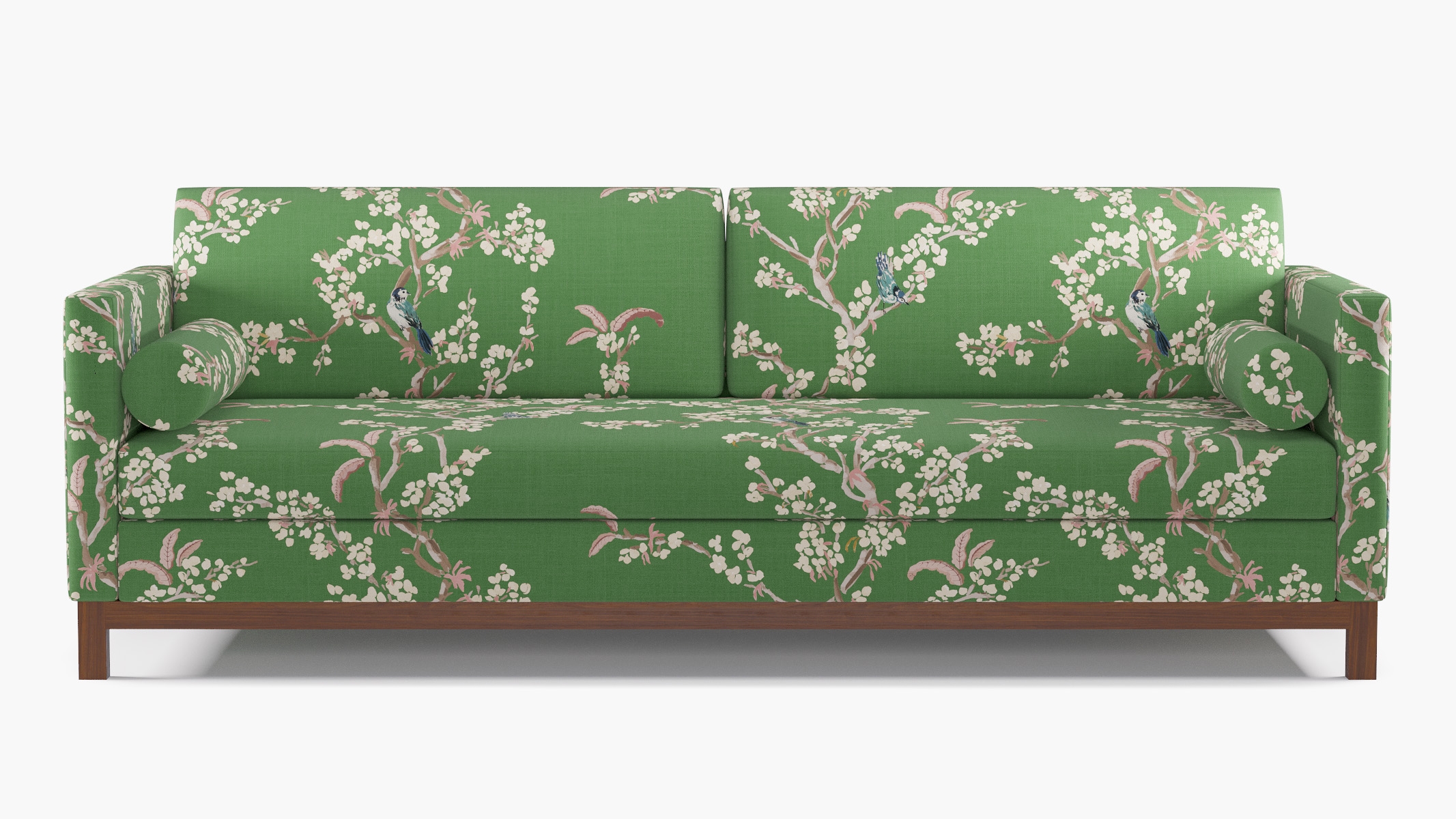 Tailored Tuxedo Sofa, Jade Cherry Blossom, Walnut Wood Rail - Image 0