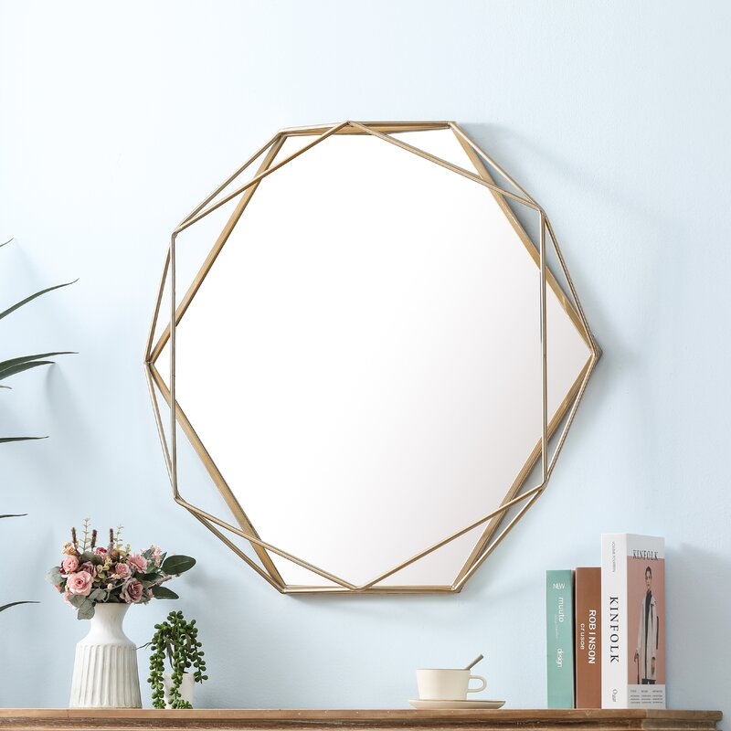 Metal Octagonal Frame Wall Mirror, Gold - Image 1