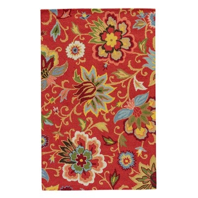 Floral Handmade Tufted Wool Red Area Rug - Image 0