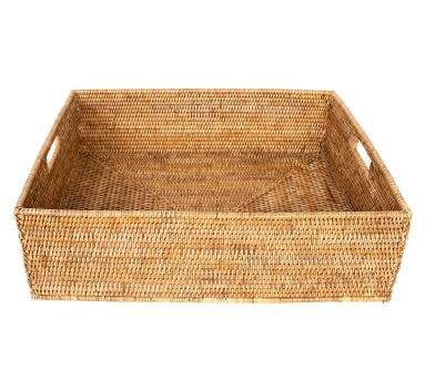 Tava Handwoven Rattan Rectangular Storage Basket, Small, White Wash - Image 3