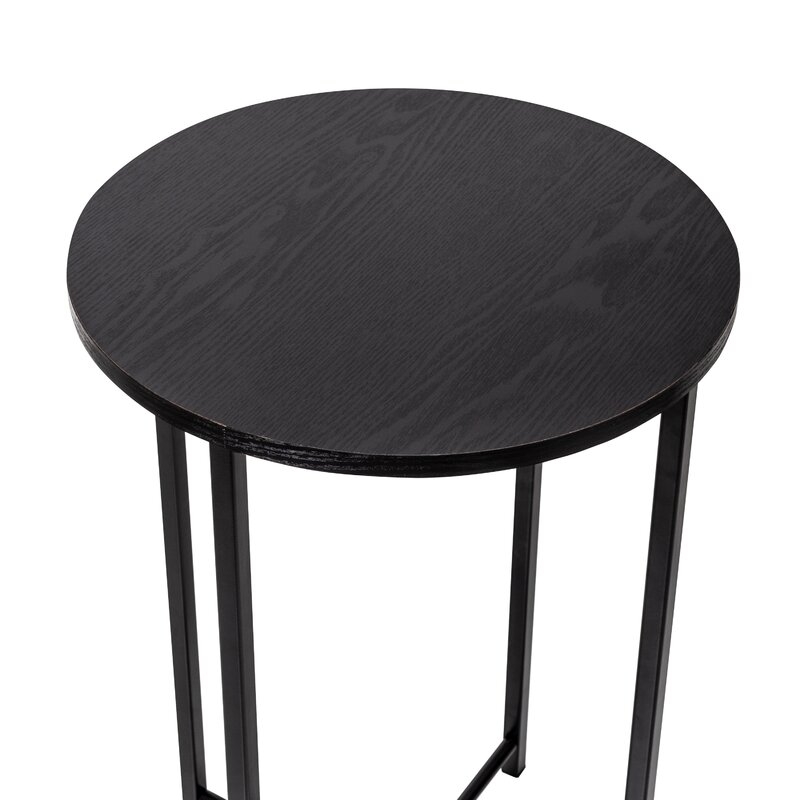 Round Side Table With X-Pattern Base, Black - Image 6