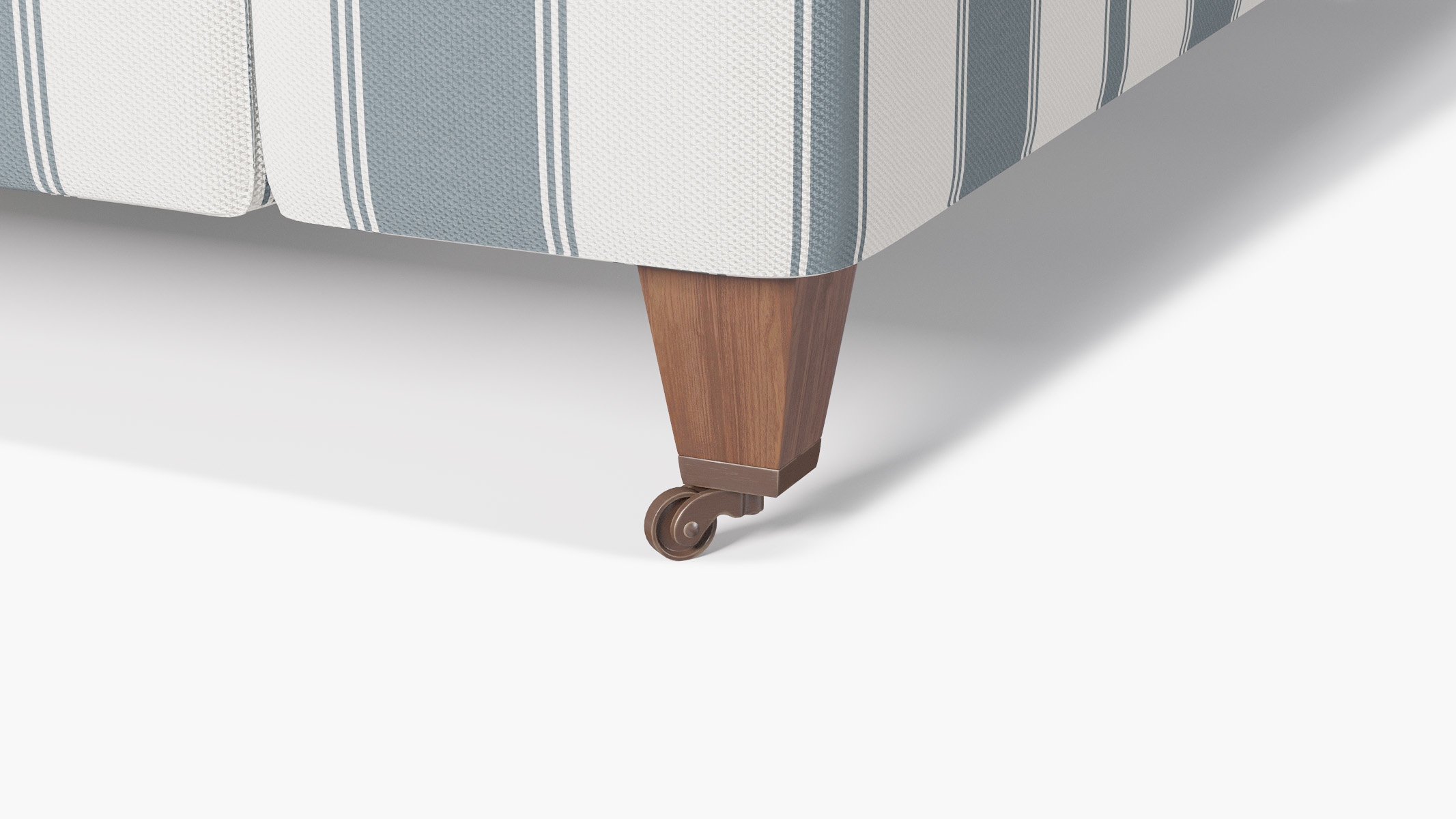 Classic Sofa, French Blue Clarence Stripe, Walnut with Antique Brass Caster - Image 1