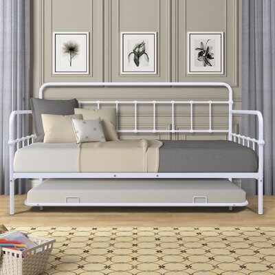 Metal Daybed With Twin Size Trundle Bed Steel Frame Sofa Bed With Pull-Out Trundle For Kids Teens And Adults No Box Spring Required - Image 0