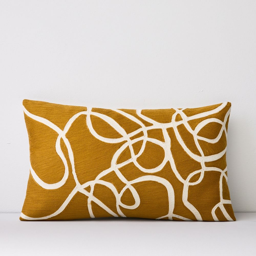 Crewel Rope Pillow Cover, Dark Horseradish, 12"x21" - Image 0