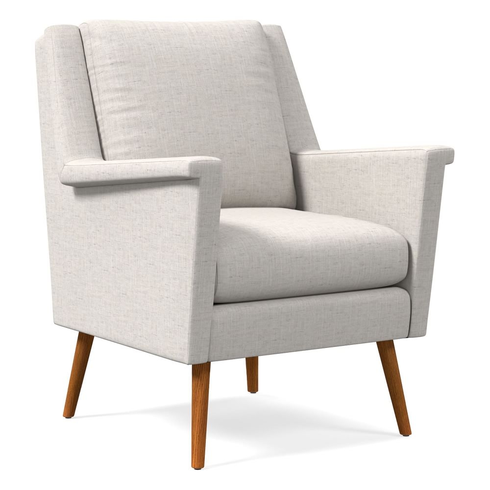 Carlo Midcentury Chair, Poly, Performance Coastal Linen, White, Pecan - Image 0