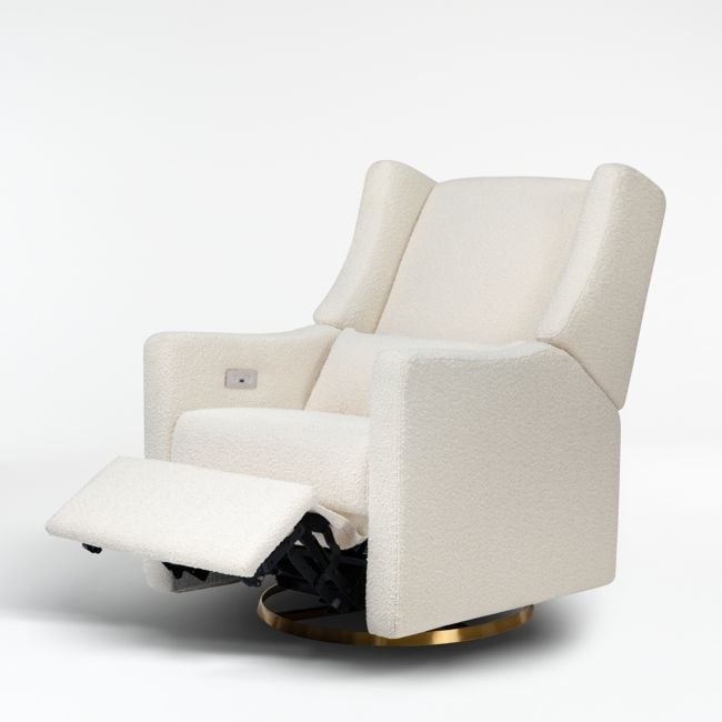 Babyletto Kiwi Ivory Boucle Nursery Power Recliner Chair with Gold Base - Image 0