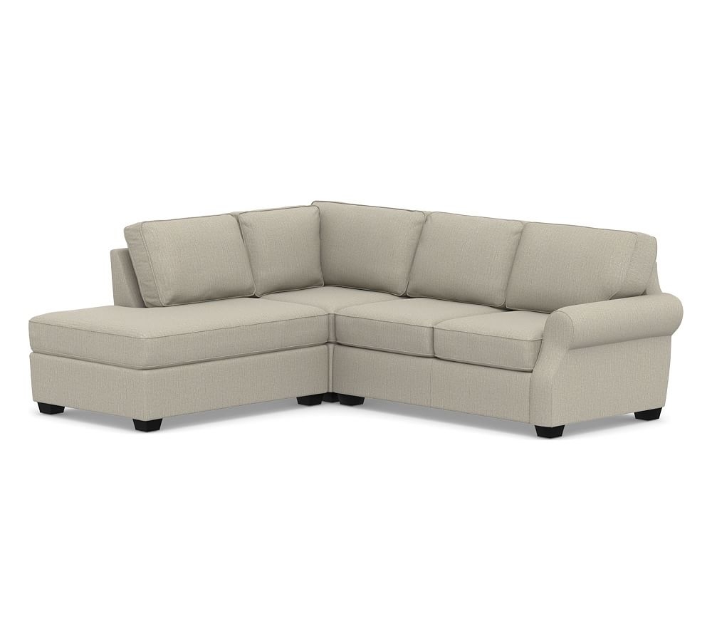 SoMa Fremont Roll Arm Upholstered Right 3-Piece Bumper Sectional, Polyester Wrapped Cushions, Chenille Basketweave Pebble - Image 0