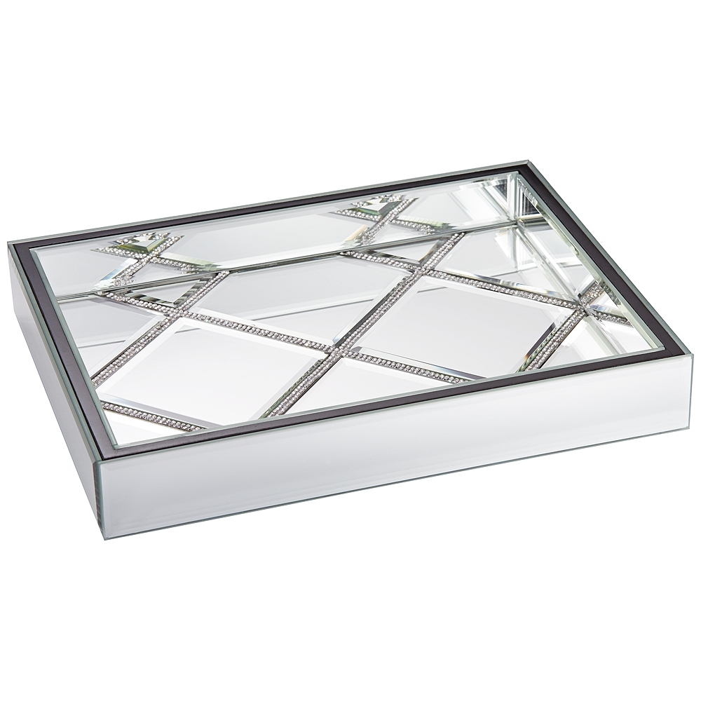 Suprema 10 1/2" Wide Rhinestone Square Mirrored Tray - Image 0