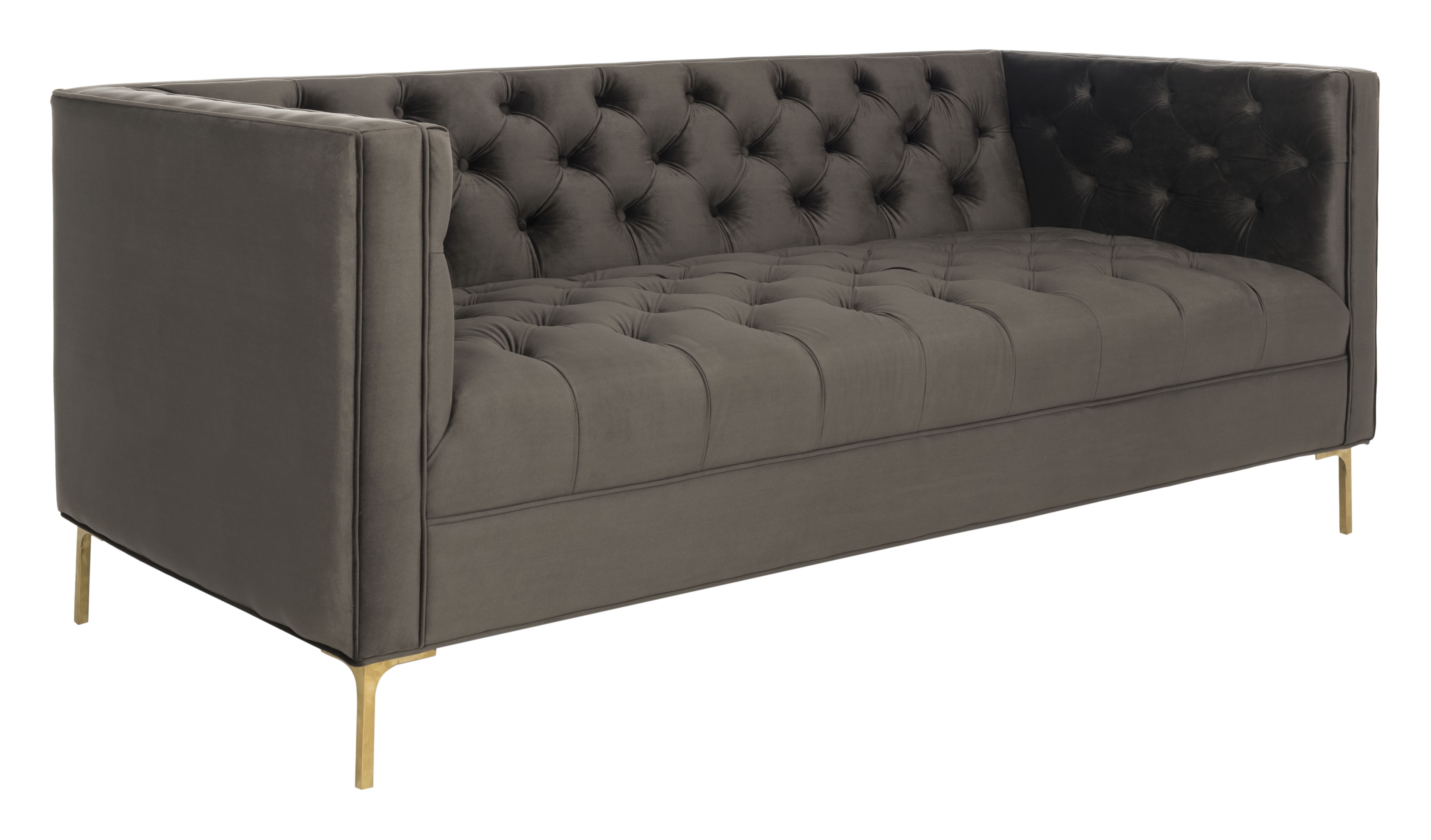 Vydia Velvet Tufted Sofa - Dark Mink - Safavieh - Image 2