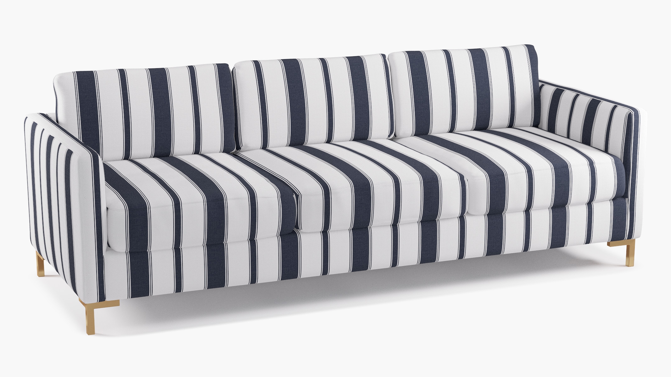 Modern Sofa, Navy Clarence Stripe, Brass L Leg - Image 1