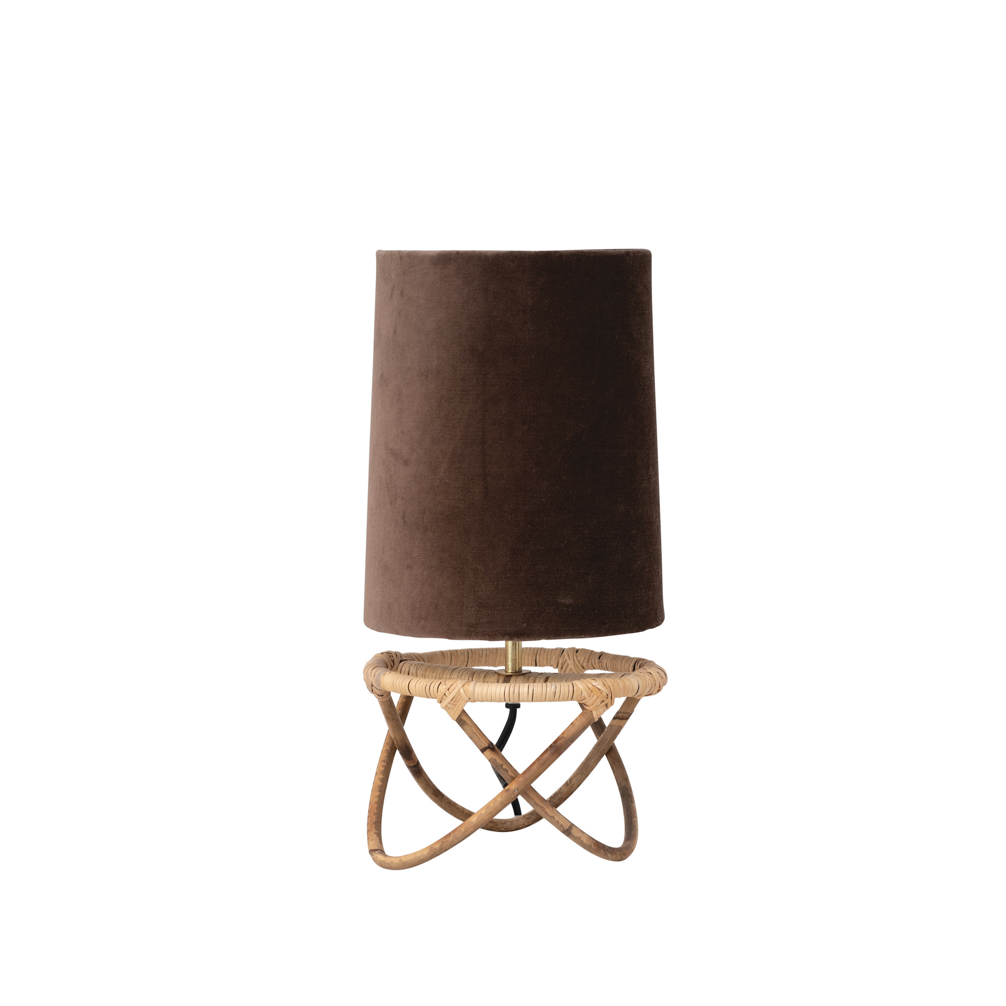  Handwoven Rattan Table Lamp with Cotton Velvet Shade, Natural and Brown - Image 0