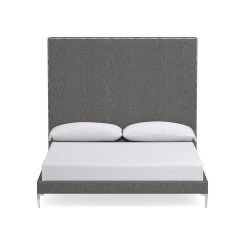 Brooklyn 72NT Cal King Extra Tall Uph Roll Slat Bed PN, Polished Nickel, Perennials Performance Melange Weave, Gray - Image 0