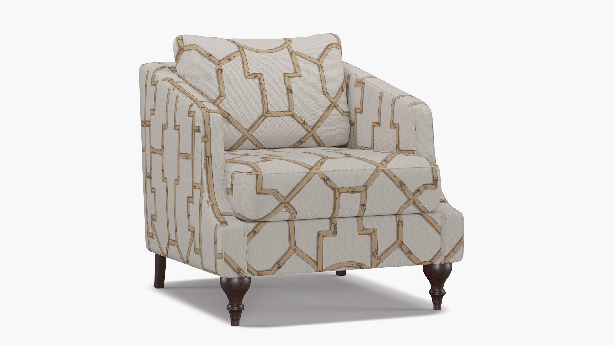 Slope Arm Chair, Tan Baldwin Bamboo, Espresso Turned Wood Leg - Image 1