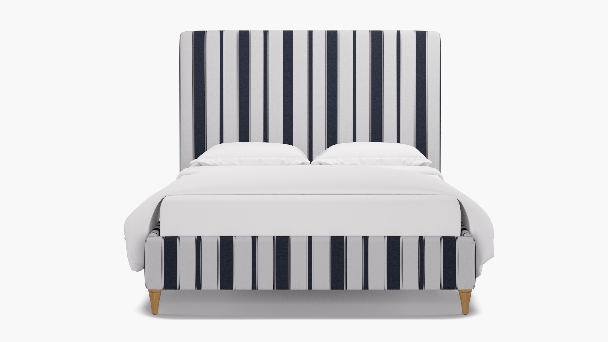 Classic Bed, Navy Clarence Stripe, Natural Decorative Tapered Leg, Twin - Image 0