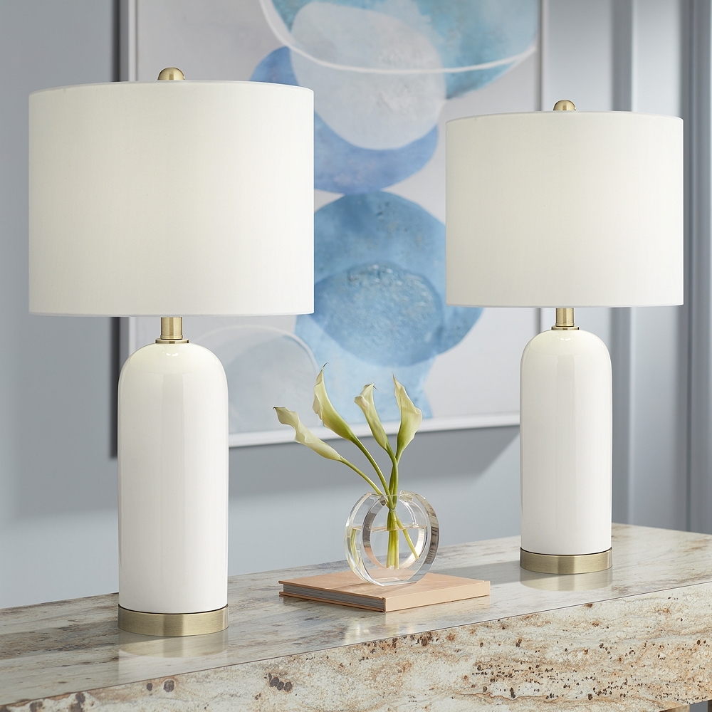 360 Lighting Draper 26" High Modern White Ceramic Table Lamps Set of 2 - Image 0