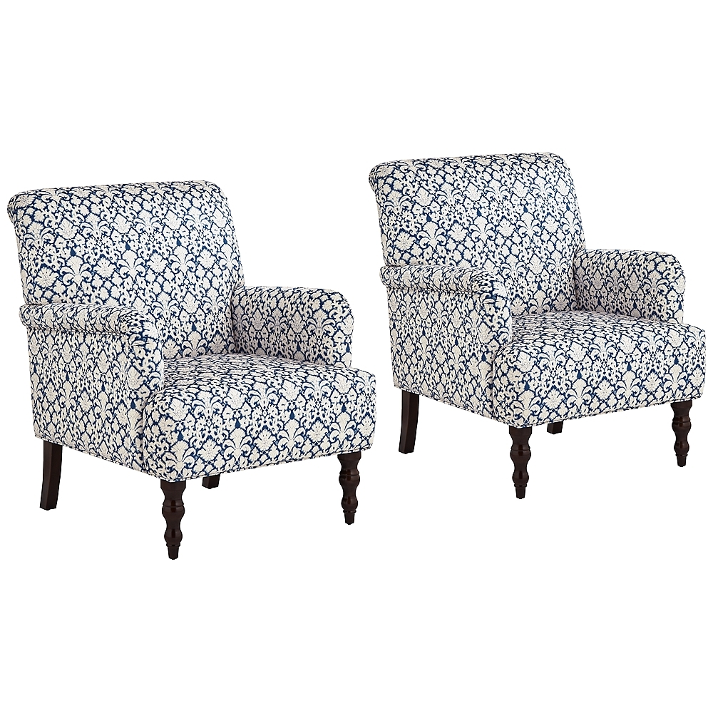 Nottingham Blue Floral Fabric Armchairs Set of 2 - Image 0
