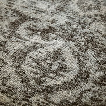 Distressed Arabesque Wool Rug, Swatch, Steel - Image 0