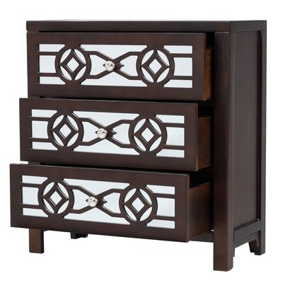 Wooden Storage Cabinet With 3 Drawers And Decorative Mirror, Natural Wood (Antique White) - Image 0